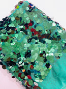 Circle Paillette Sequins - Hunter Green - Large Round Paillette Sequins Design Fabric By Yard