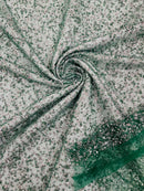 Bead/Sequins Lace Fabric - Hunter Green - Small Sequins and Beads Embroidered on Lace Fabric By Yard