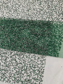 Rhinestone Glitter Mesh Fabric - Hunter Green - Shiny Glitter Mesh Rhinestone Detail Fabric by Yard