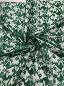Metallic Floral Butterfly Fabric - Hunter Green - Embroidered Floral Butterfly Design Mesh Fabric by Yard
