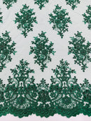Isabela Design - Hunter Green - Embroidery Beaded Fabric With Sequin on a Mesh Fabric by the yard