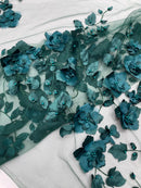 3D Orquidia Floral Lace - Hunter Green - Beautiful Orchid Flower Fabric on Mesh by Yard