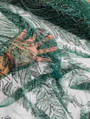 Beaded Line Fabric - Hunter Green - Luxury Bridal Line Pattern Fabric With Beads, Sequins Sold By Yard