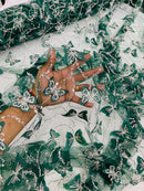 3D Butterfly Sequins Bead Fabric - Hunter Green - Sequins Embroidered Beaded Fabric By Yard