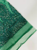 Fancy Rhinestone Glitter Fabric - Hunter Green - Embroidered Damask Design Glitter Mesh Fabric by Yard