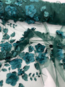 3D Orquidia Floral Lace - Hunter Green - Beautiful Orchid Flower Fabric on Mesh by Yard