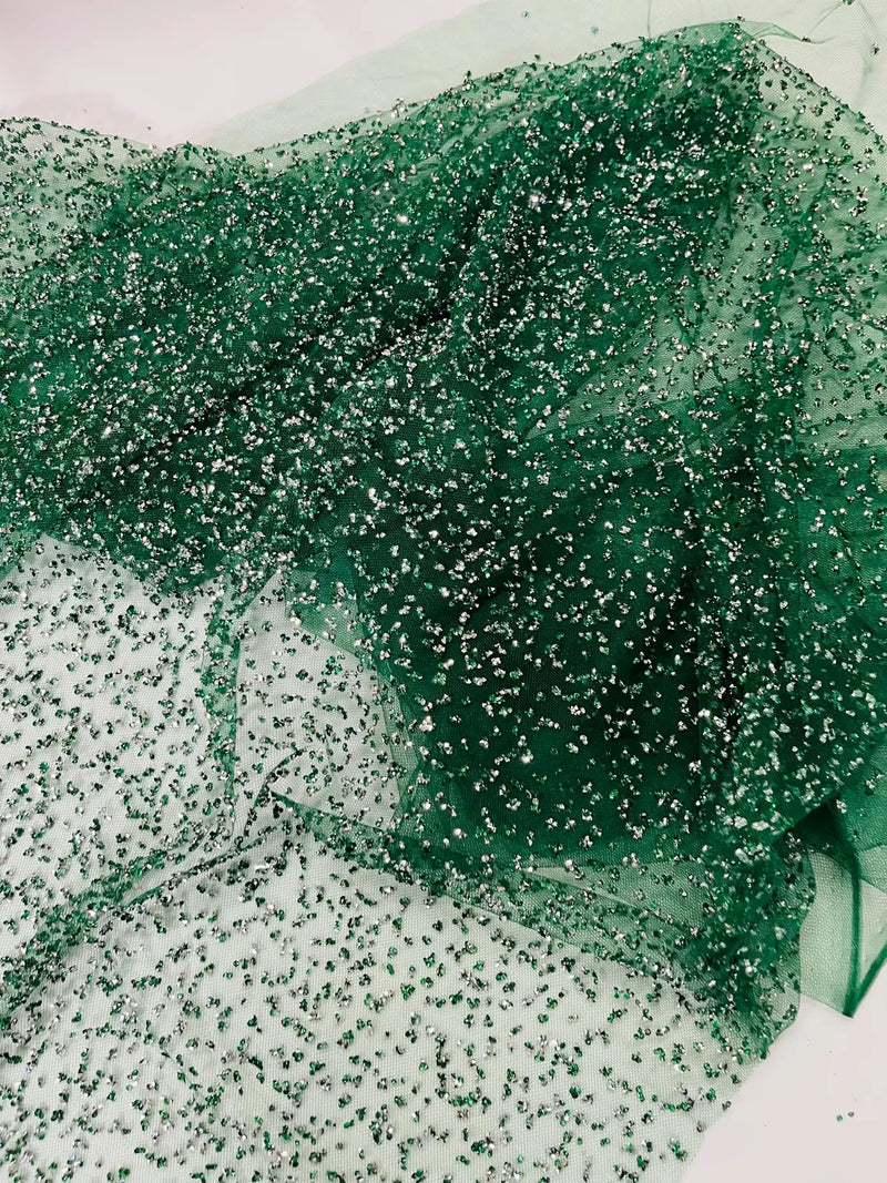 Mesh Rliteew Rhinestone Glitter Mesh Fabric - Hunter Green - Shiny Glitter Mesh Rhi