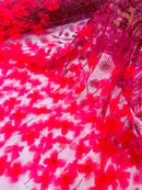 Hot Pink Beaded Fabric 3D Floral Butterfly Fabric by the Yard, Luxury Butterfly