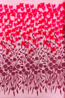 Hot Pink Beaded Fabric 3D Floral Butterfly Fabric by the Yard, Luxury Butterfly