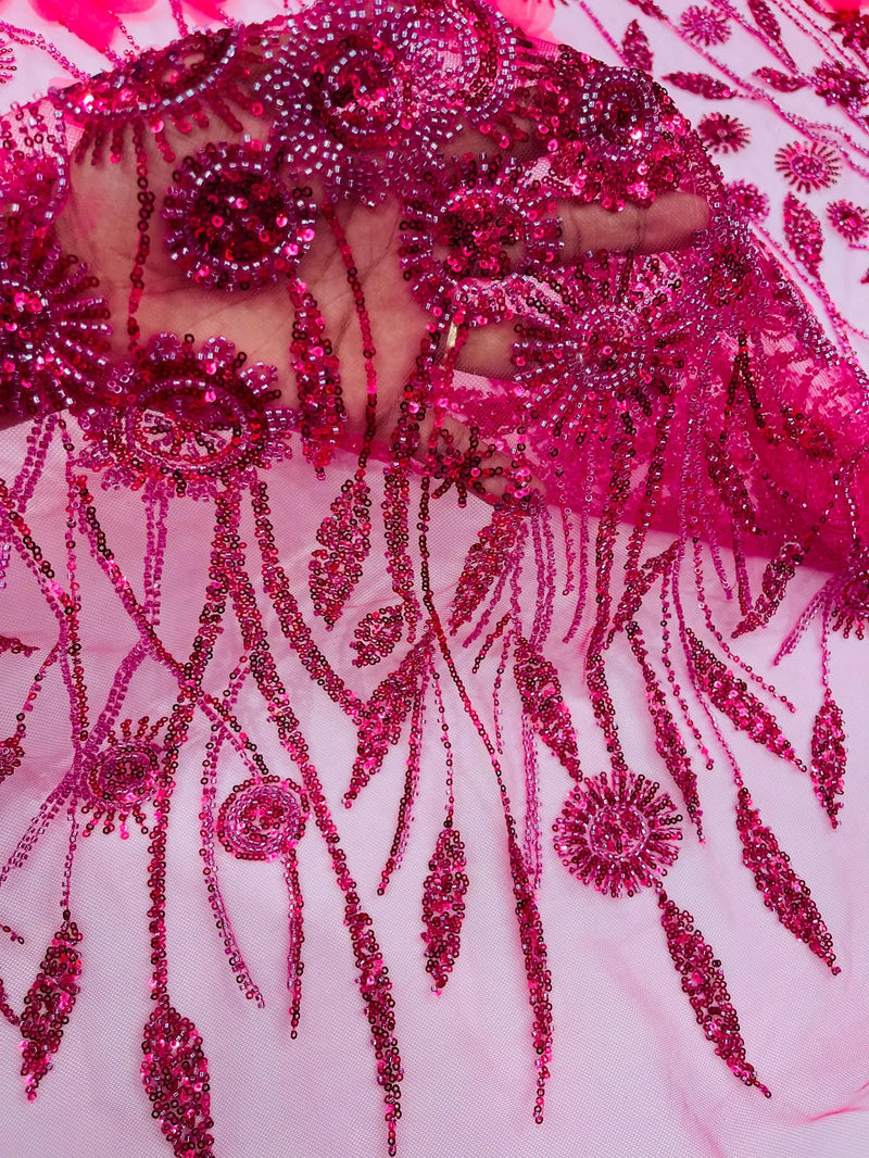 Pink Beaded Fabric By The Yard Hot Pink Beaded Fabric 3D Floral