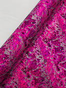 Hot Pink Silver Glitter Snake Design Shattered Glass Nylon Spandex Fabric By Yard, Snake Flocking Hologram, Glitter Snake Nylon Spandex
