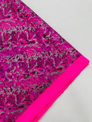 Hot Pink Silver Glitter Snake Design Shattered Glass Nylon Spandex Fabric By Yard, Snake Flocking Hologram, Glitter Snake Nylon Spandex