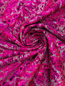 Hot Pink Silver Glitter Snake Design Shattered Glass Nylon Spandex Fabric By Yard, Snake Flocking Hologram, Glitter Snake Nylon Spandex