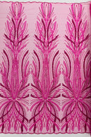 Hot Pink Embroidery Beaded Fabric by Yard, Sequin on a Mesh with Floral Lace
