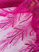 Hot Pink Embroidery Beaded Fabric by Yard, Sequin on a Mesh with Floral Lace