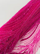 Hot Pink Embroidery Beaded Fabric by Yard, Sequin on a Mesh with Floral Lace