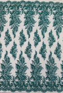 Hunter Green Rhinestones Glitter Fabric on a Mesh by the Yard | Quinceañera Design Glitter Rhinestones on Mesh Fabric Prom Dress