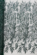 Hunter Green Beaded Fabric by the yard, Bridal beaded, Damask Pattern With Beads and Sequin