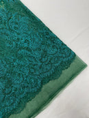 Hunter Green Rhinestones Glitter Fabric on a Mesh by the Yard | Quinceañera Design Glitter Rhinestones on Mesh Fabric Prom Dress