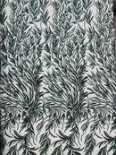 Hunter Green Beaded Fabric by the yard, Bridal beaded, Damask Pattern With Beads and Sequin