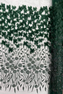 Hunter Green Beaded Fabric 3D Floral Butterfly Fabric by the Yard, Luxury Butterfly