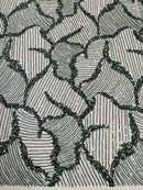 Hunter Green Beaded Fabric by yard, Bridal beaded, Damask Pattern Beads and Sequins