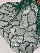 Hunter Green Beaded Fabric by yard, Bridal beaded, Damask Pattern Beads and Sequins