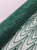 Hunter Green Luxury Beaded Pattern Fabric by the yard, Embroidery Beaded Lace Fabric
