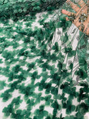 Hunter Green Beaded Fabric 3D Floral Butterfly Fabric by the Yard, Luxury Butterfly