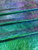 Anaconda Foil Velvet - Iridescent Green - Shiny Foil Velvet Anaconda Snake Print Fabric Sold By The Yard