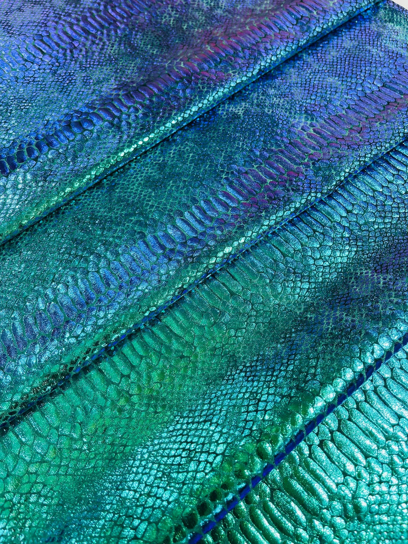 Anaconda Foil Velvet - Iridescent Green - Shiny Foil Velvet Anaconda Snake Print Fabric Sold By The Yard