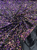 58/60" Velvet Sequins Stretch Fabric - Iridescent Purple on Black - Velvet Sequins 2 Way Stretch Sold By Yard