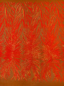 Feather Wings Sequins - Iridescent Orange - 4 Way Stretch Embroidered Wings Sequin By Yard