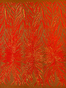 Feather Wings Sequins - Iridescent Orange - 4 Way Stretch Embroidered Wings Sequin By Yard