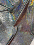 Foggy Foil Velvet Fabric - Iridescent Silver on Black - Oil Slick 4 Way Stretch Foil Velvet Fabric By Yard