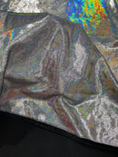 Foggy Foil Velvet Fabric - Iridescent Silver on Black - Oil Slick 4 Way Stretch Foil Velvet Fabric By Yard