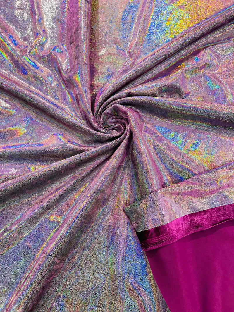 Foggy Foil Velvet Fabric - Iridescent Silver on Mauve - Oil Slick 4 Way Stretch Foil Velvet Fabric By Yard