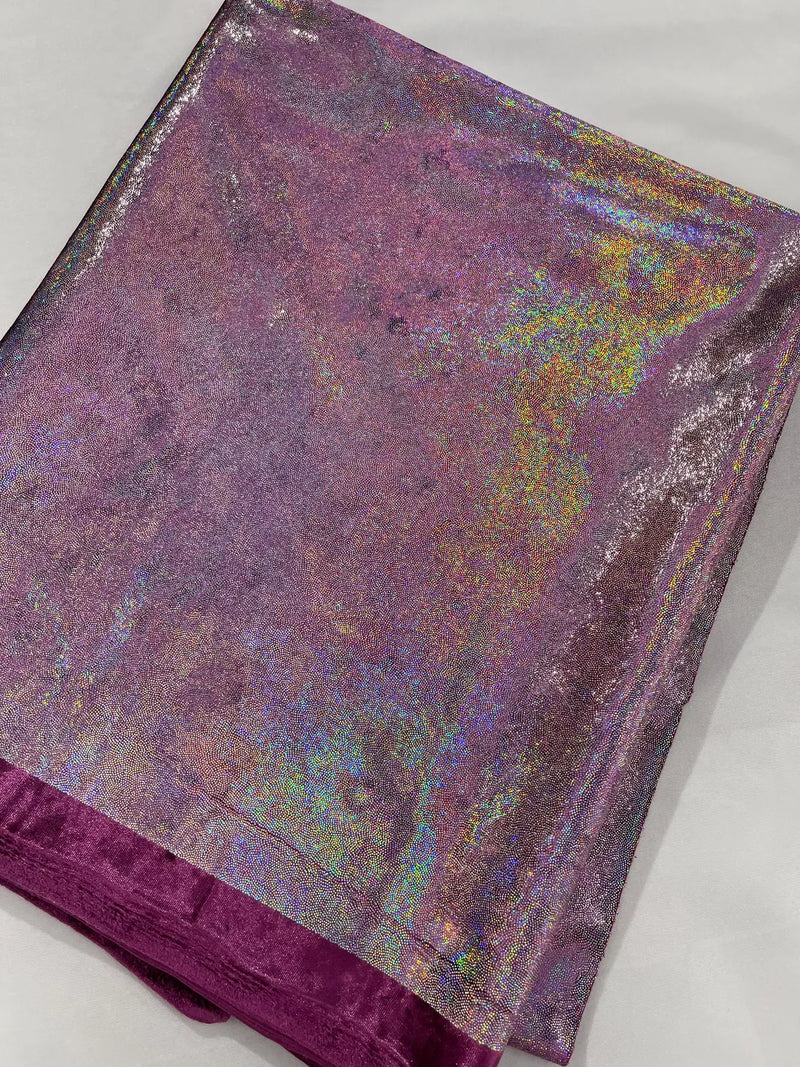 Foggy Foil Velvet Fabric - Iridescent Silver on Mauve - Oil Slick 4 Way Stretch Foil Velvet Fabric By Yard