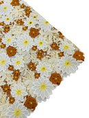 Multi-Color Guipure Lace Fabric - Ivory / Brown / Yellow  - Floral Lace Fabric Sold by The Yard