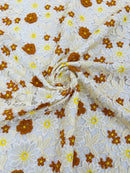 Multi-Color Guipure Lace Fabric - Ivory / Brown / Yellow  - Floral Lace Fabric Sold by The Yard