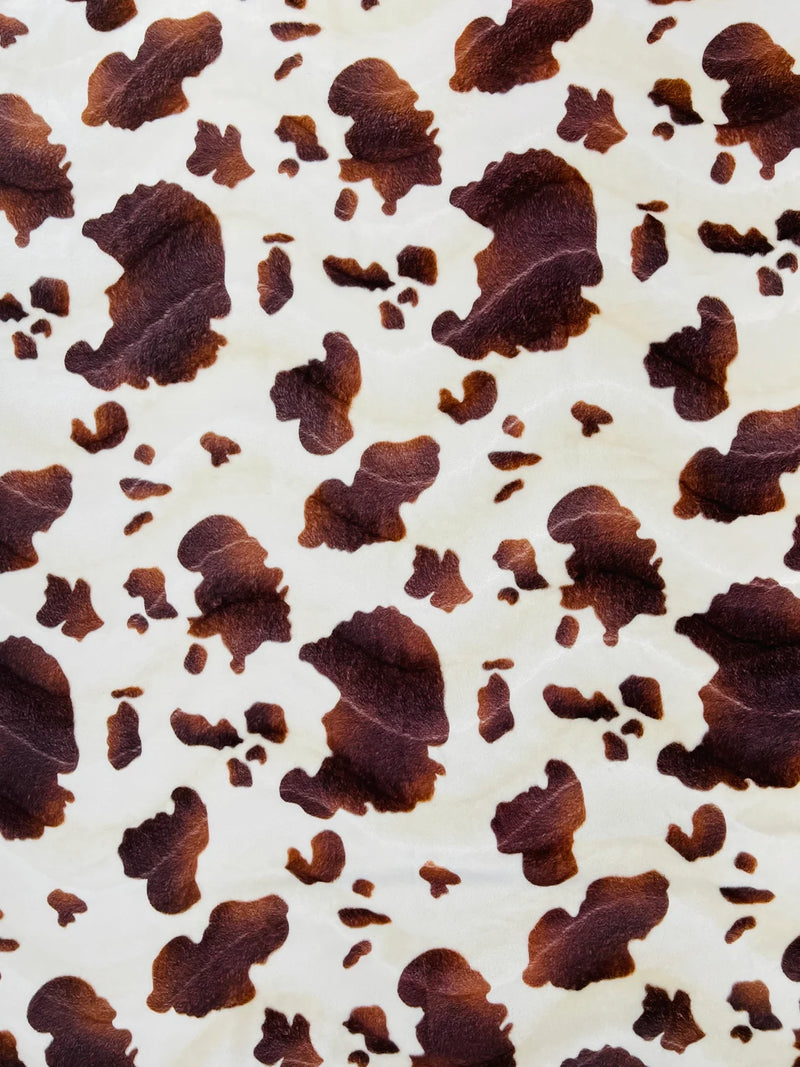 Velboa Faux Fur Fabric - Ivory / Brown - Cow Animal Print Velboa Fur Fabric Sold By Yard