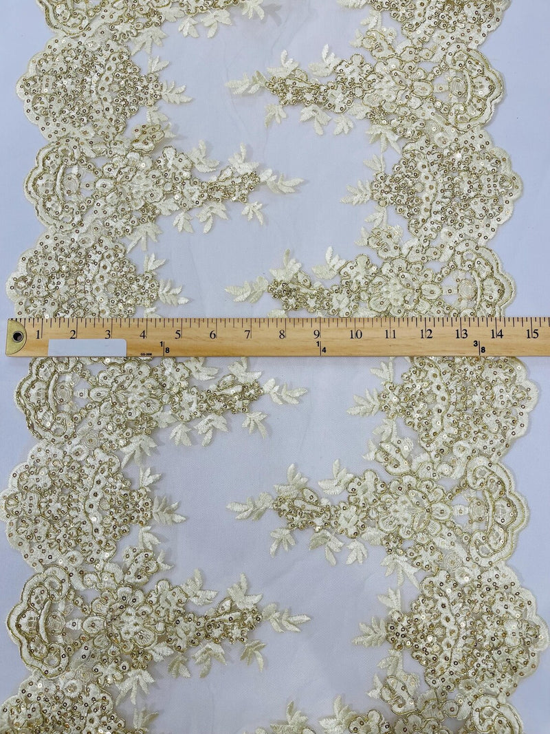 15" Floral Metallic Pattern Lace Table Runner - Metallic Table Runner Sold By Yard