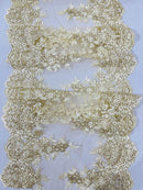 15" Floral Metallic Pattern Lace Table Runner - Metallic Table Runner Sold By Yard