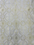 58/60" Cross Brocade Fabric - Ivory / Gold - Religious Church Vestment Cross Jacquard Fabric By Yard