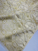 58/60" Cross Brocade Fabric - Ivory / Gold - Religious Church Vestment Cross Jacquard Fabric By Yard