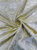58/60" Cross Brocade Fabric - Ivory / Gold - Religious Church Vestment Cross Jacquard Fabric By Yard