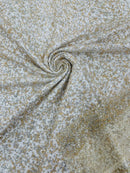 Bead/Sequins Lace Fabric - Ivory/Silver - Small Sequins and Beads Embroidered on Lace Fabric By Yard