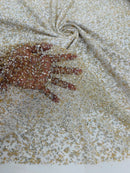 Bead/Sequins Lace Fabric - Ivory/Silver - Small Sequins and Beads Embroidered on Lace Fabric By Yard