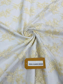 Floral Cluster Corded Fabric - Ivory - Fancy Flower Embroidery Lace Mesh Fabric By Yard