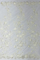 Rose Plant Design Sequins Fabric - Ivory - Embroidered Sequins Rose Pattern on Lace By Yard